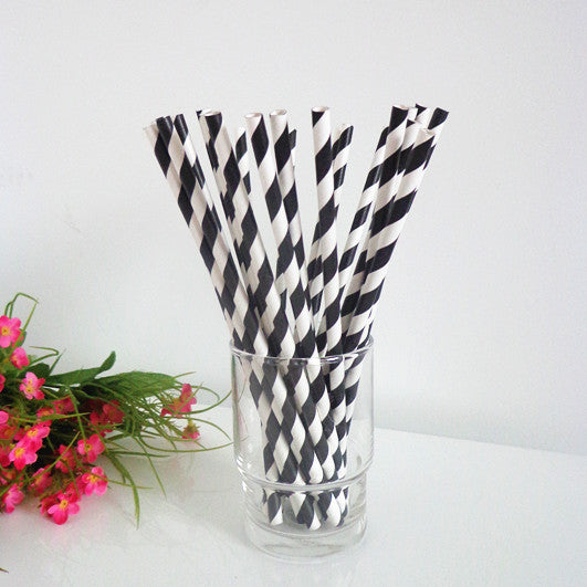 50 Pack Black White Drinking Straws Biodegradable Eco Paper Birthday