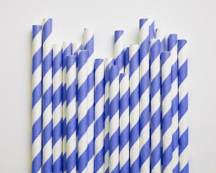Blue and White Striped Paper Drinking Straws, 200 Pack