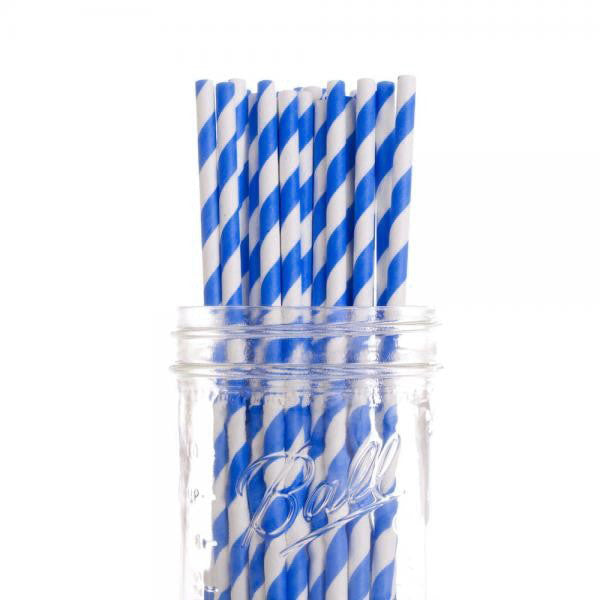 Blue and White Striped Paper Drinking Straws, 200 Pack