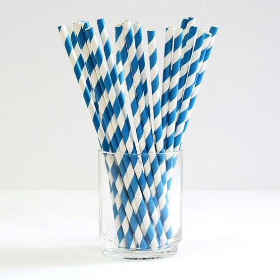 Blue and White Striped Paper Drinking Straws, 50 Pack