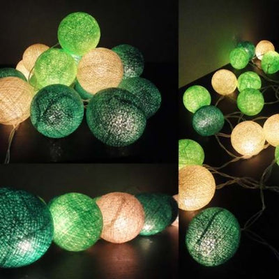 50 Ball Green Mix LONG 5m String Light Battery Box 5cm Cotton Ball