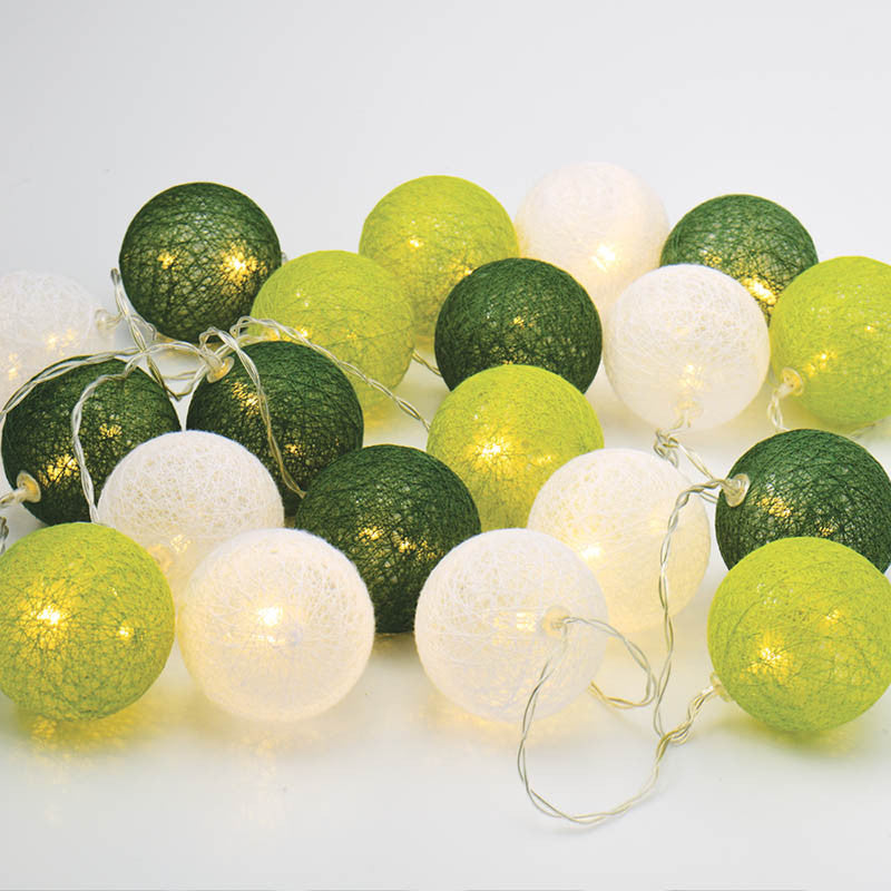 50 Ball Green Mix LONG 5m String Light Battery Box 5cm Cotton Ball