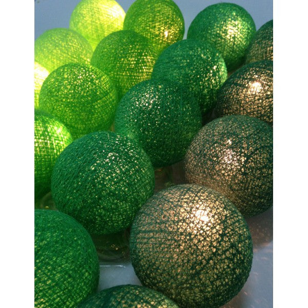 50 Ball Green Mix LONG 5m String Light Battery Box 5cm Cotton Ball