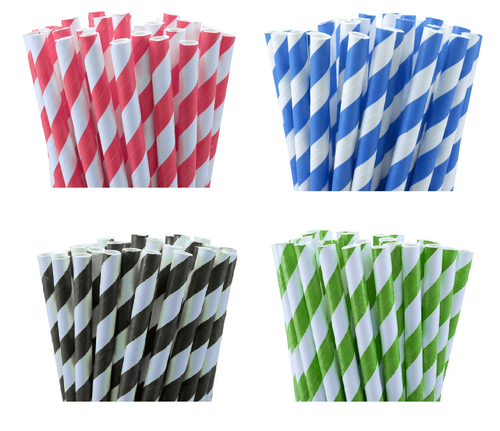 50 Pack Green White Drinking Straws Biodegradable Eco Paper Birthday