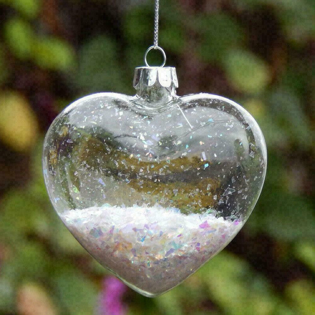 10 Pack Iridescent Glass Heart Ornaments Fillable Baubles