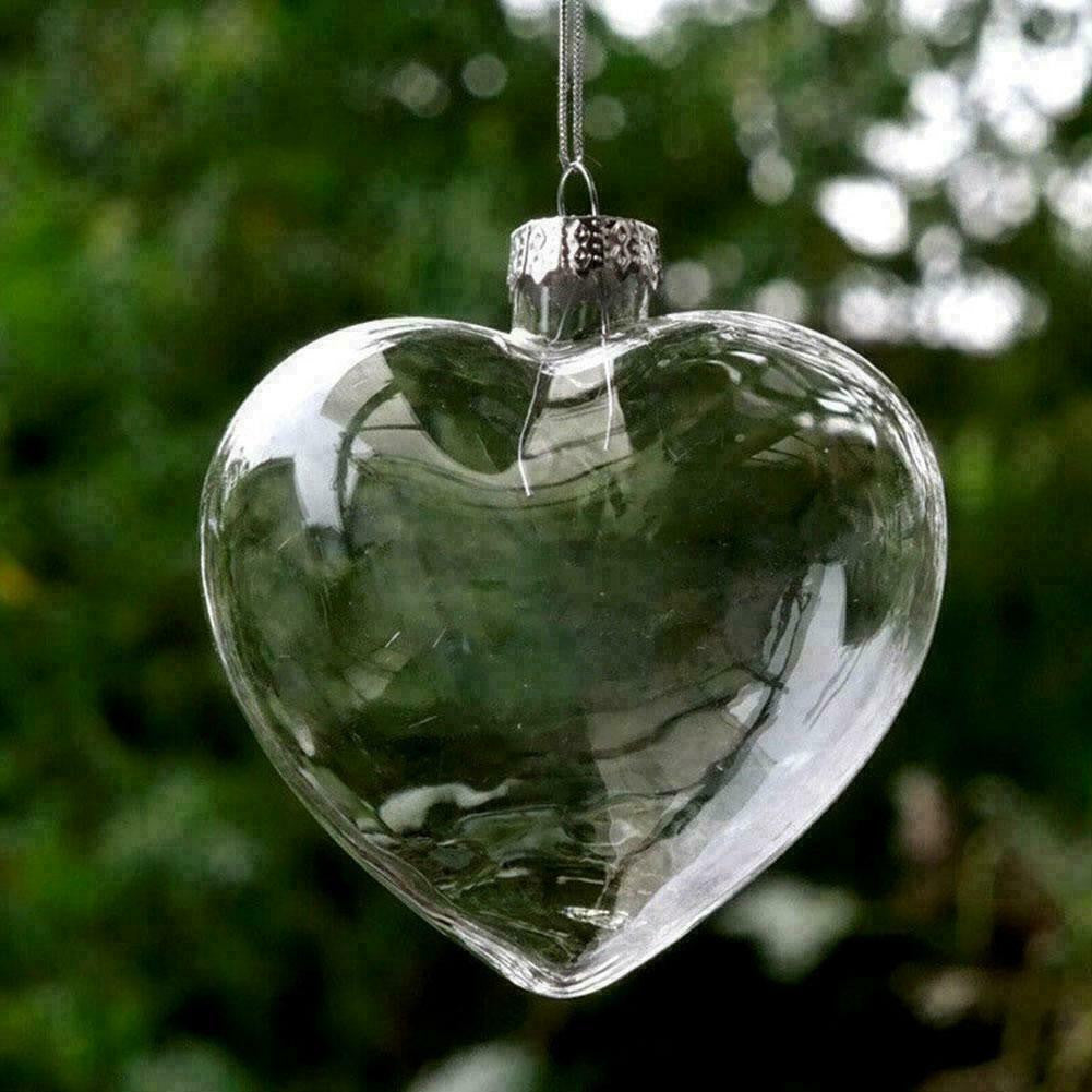 5 Pack Iridescent Glass Heart Ornaments Fillable Baubles