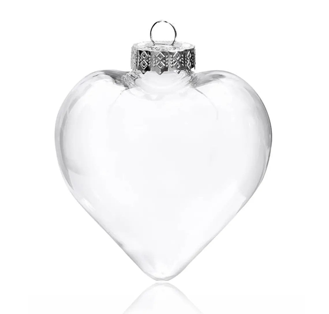 5 Pack Iridescent Glass Heart Ornaments Fillable Baubles