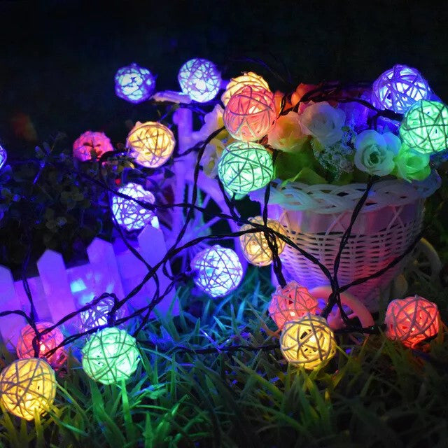 My Decorations 20 LED Multi Coloured Rattan Ball Lights, lit up in the dark, photo 5 of 6