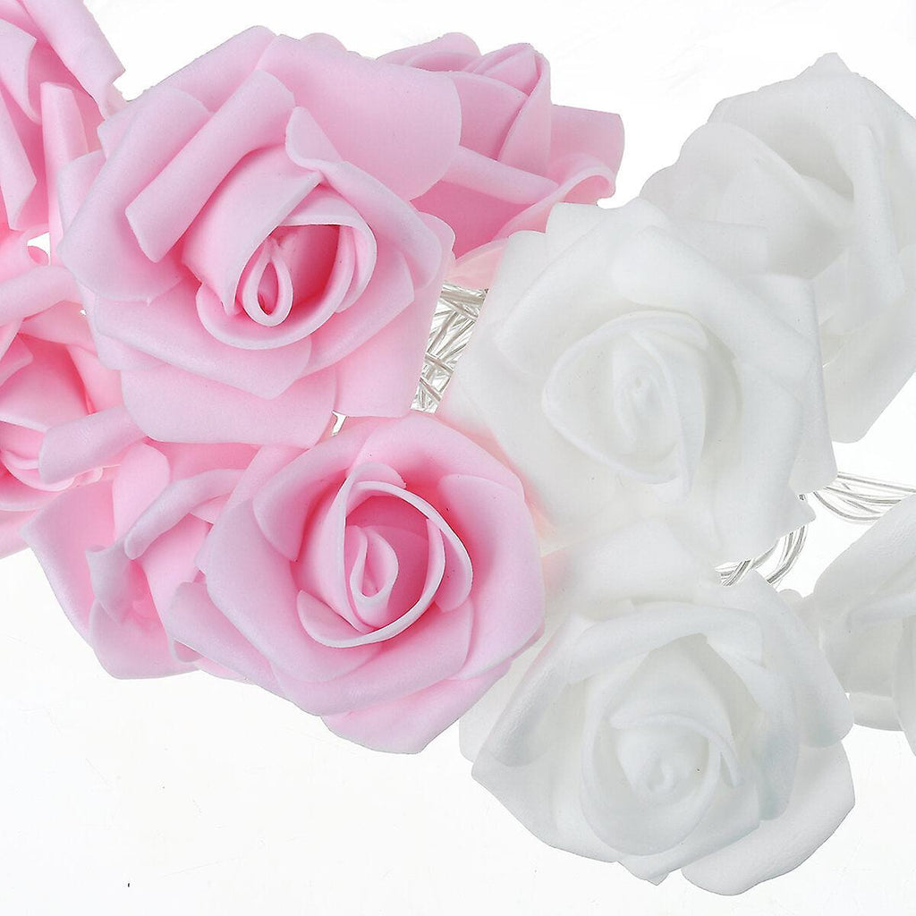 20 Pink n White Rose 3D Fairy Lights 3M String, Battery (AA) Indoor