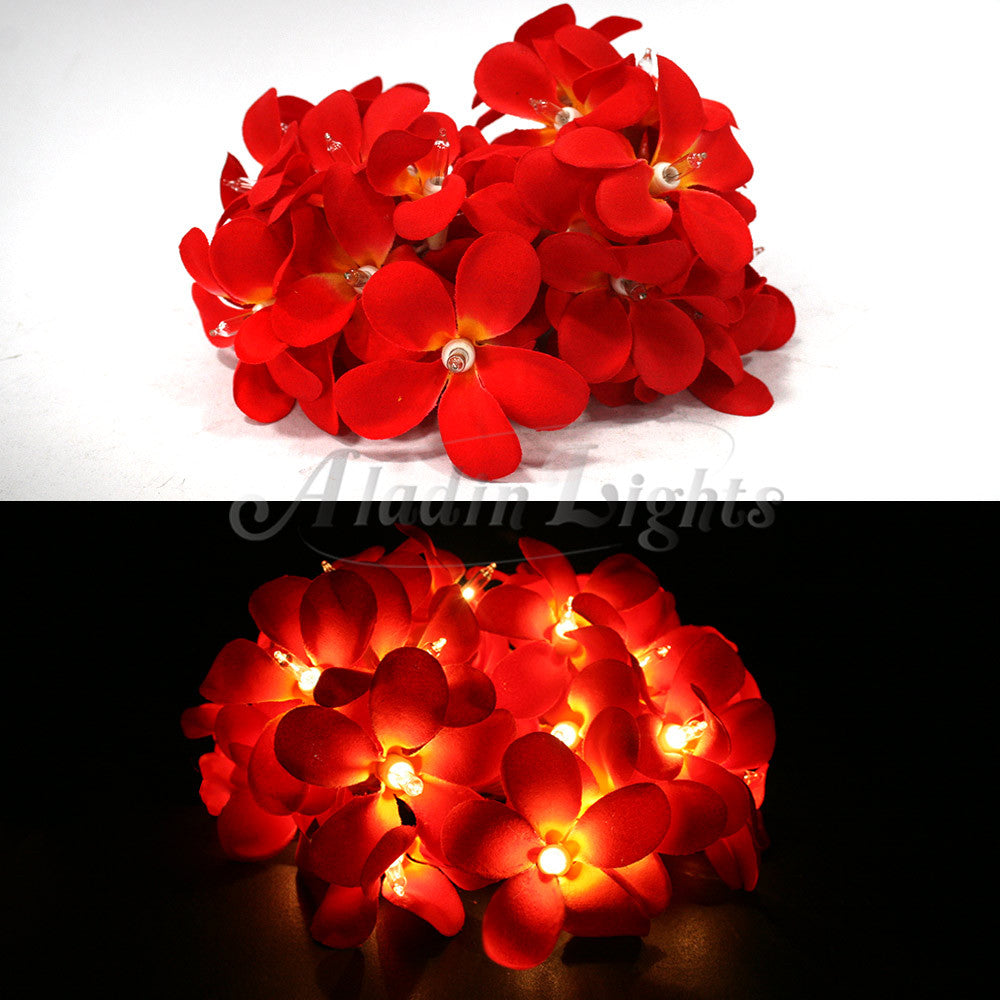 1 Set of 20 LED Deep Red Frangipani Flower Battery String Lights