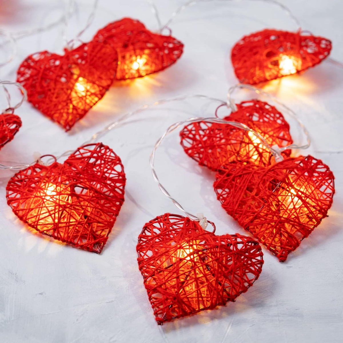 20 Red 3D Hollowed Rattan Heart-Shaped 3M String Fairy Lights