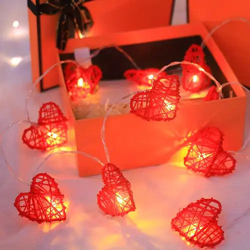 20 Red 3D Hollowed Rattan Heart-Shaped 3M String Fairy Lights