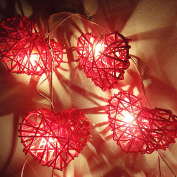 20 Red 3D Hollowed Rattan Heart-Shaped 3M String Fairy Lights