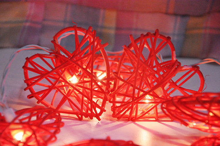 20 Red 3D Hollowed Rattan Heart-Shaped 3M String Fairy Lights