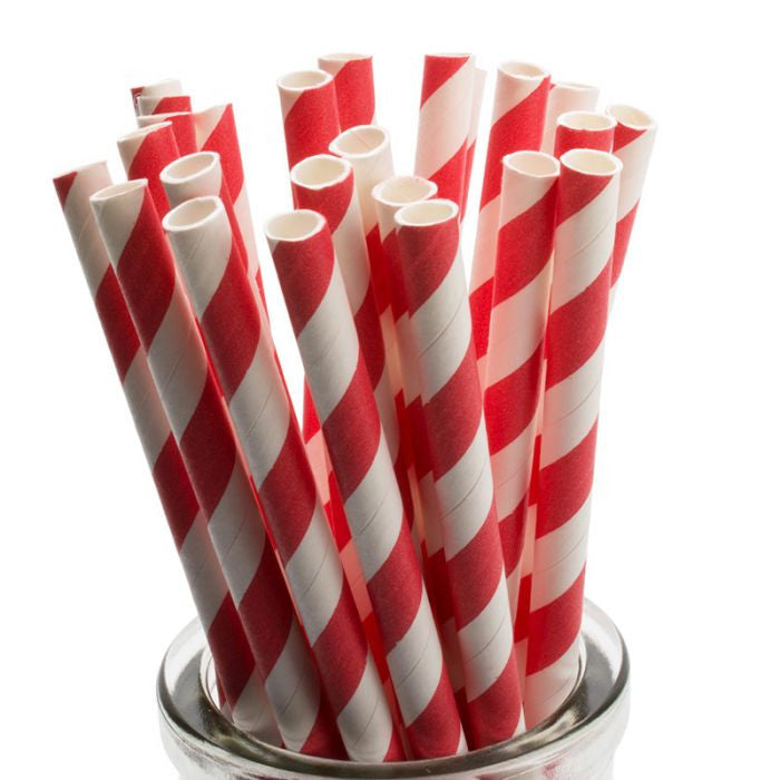 50 Pack Red White Drinking Straws Biodegradable Eco Paper Birthday