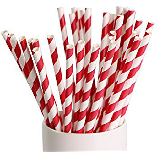 50 Pack Red White Drinking Straws Biodegradable Eco Paper Birthday