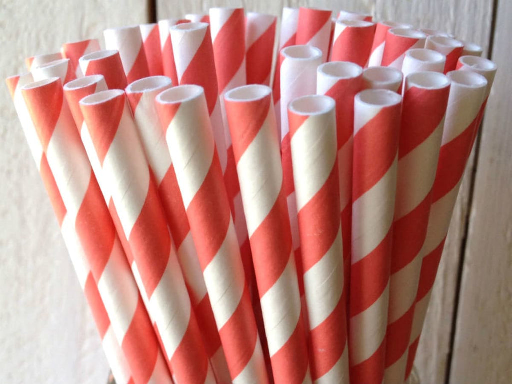 50 Pack Red White Drinking Straws Biodegradable Eco Paper Birthday