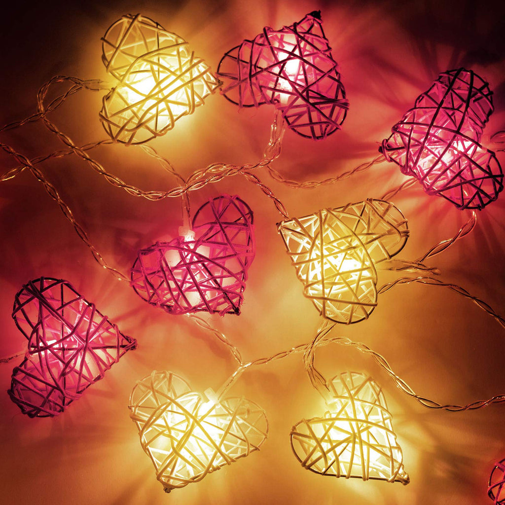 20 Red and White 3D Hollowed Rattan Heart-Shaped 3M String Fairy