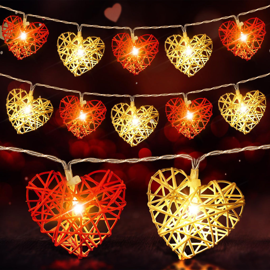 50 Red and White 3D Hollowed Rattan Heart-Shaped 5M LONG String Fairy