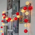 1 Set of Red and White5cm Rattan Cane 20 Ball Battery Powered 3m