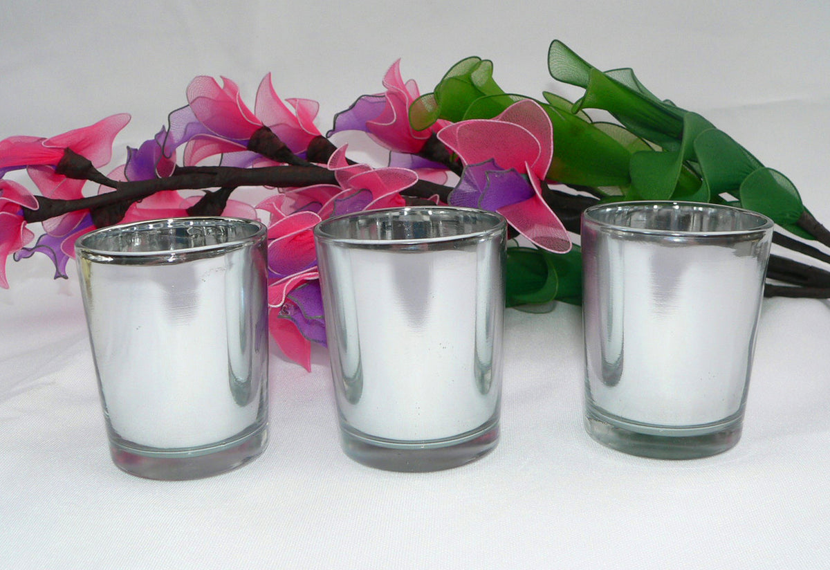 10 Pack Silver Mercury Glass Votive Candle Holders Set For Wedding