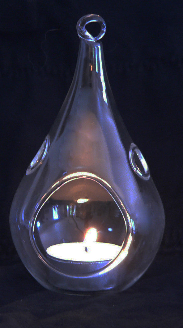4 Pack of Hanging Clear Glass Tealight Candle Holder Tear Drop Pear