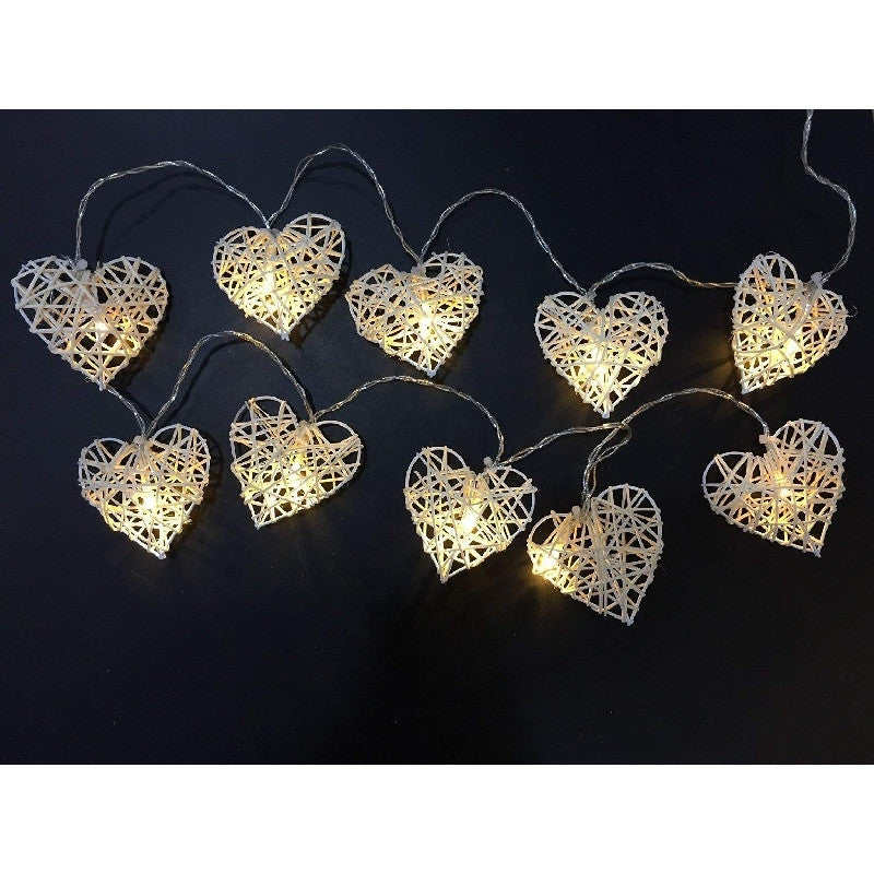 50 White 3D Hollowed Rattan Heart-Shaped 5M LONG String Fairy Lights