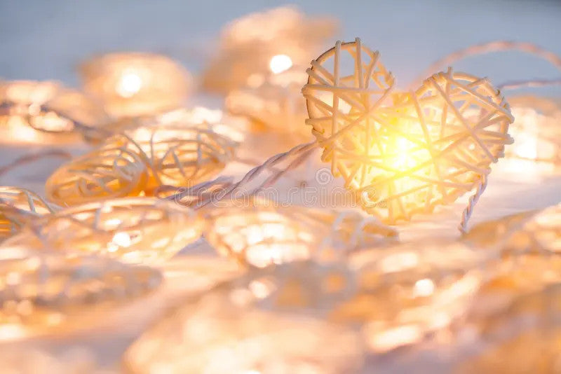 50 White 3D Hollowed Rattan Heart-Shaped 5M LONG String Fairy Lights