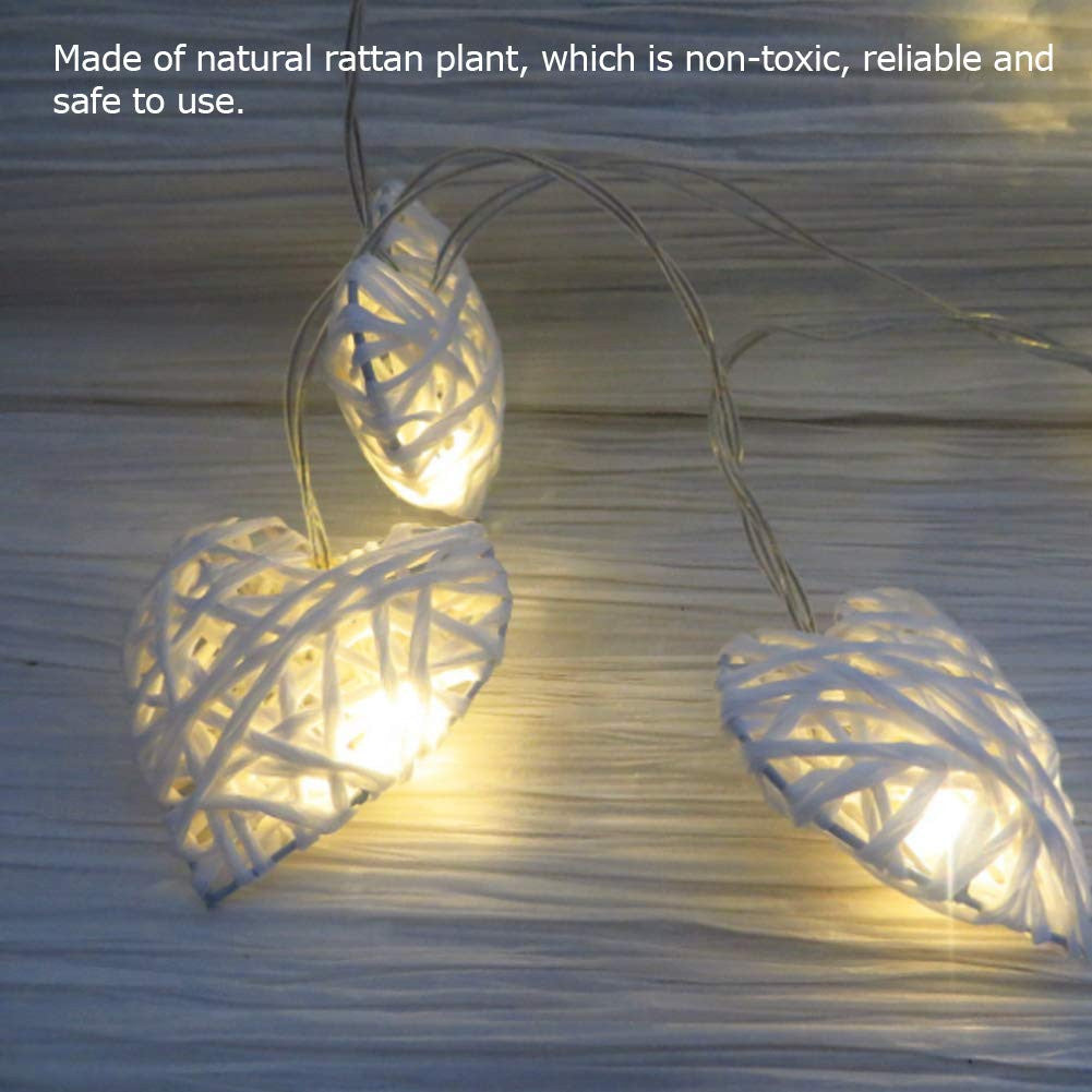 50 White 3D Hollowed Rattan Heart-Shaped 5M LONG String Fairy Lights