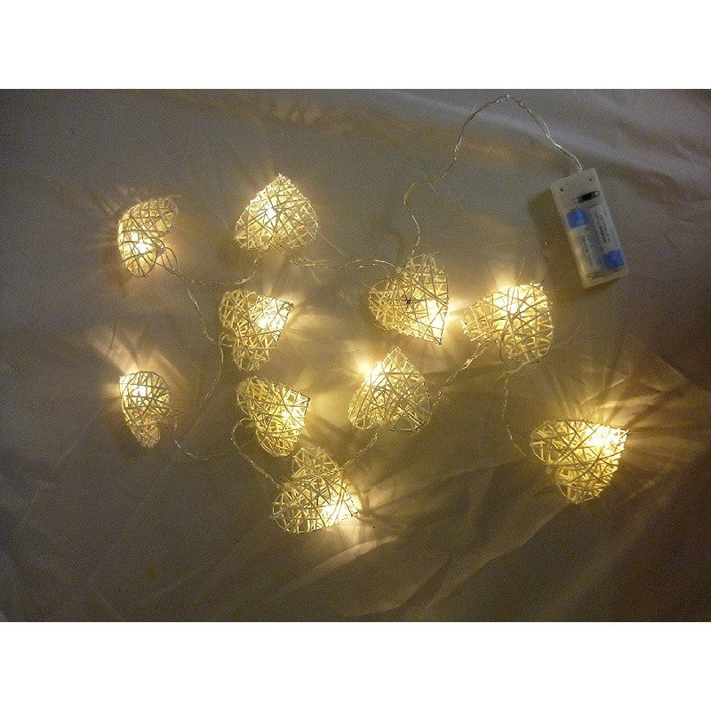 50 White 3D Hollowed Rattan Heart-Shaped 5M LONG String Fairy Lights