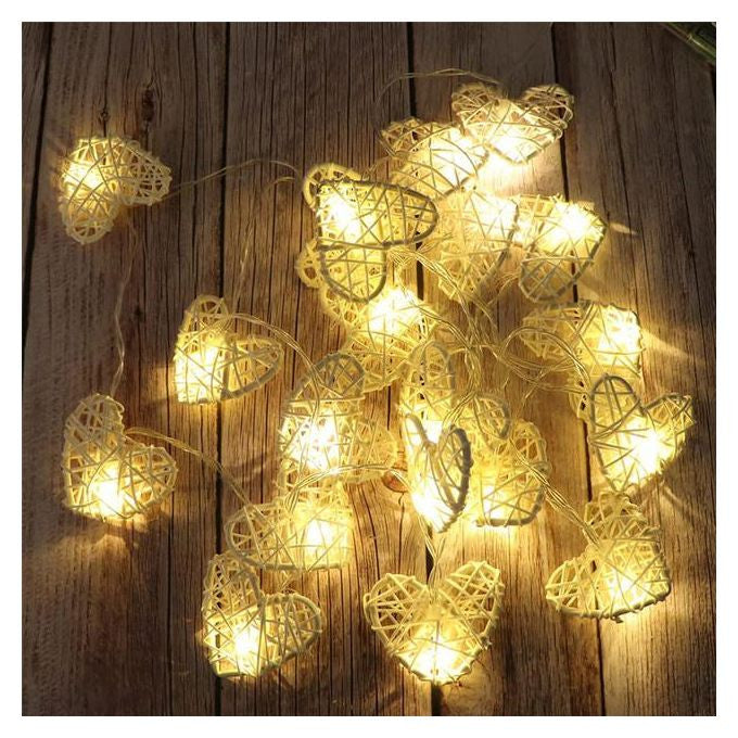 50 White 3D Hollowed Rattan Heart-Shaped 5M LONG String Fairy Lights