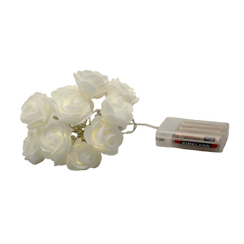 50 White Rose 3D Fairy Lights 5M LONG String, Battery (AA) Indoor