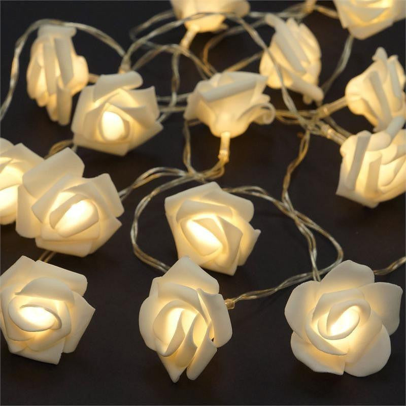 50 White Rose 3D Fairy Lights 5M LONG String, Battery (AA) Indoor