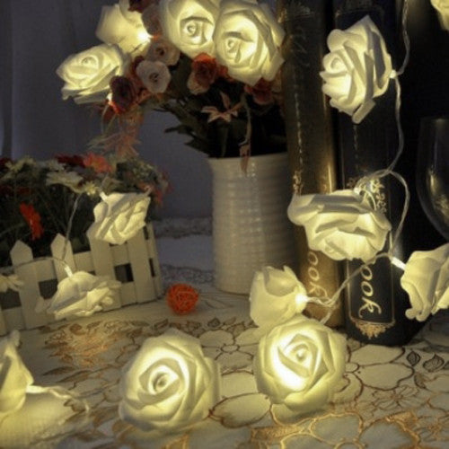 50 White Rose 3D Fairy Lights 5M LONG String, Battery (AA) Indoor