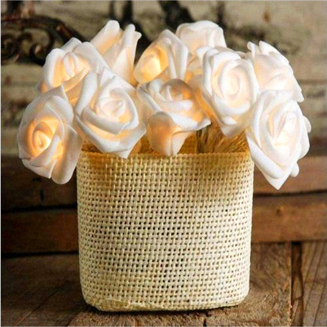 50 White Rose 3D Fairy Lights 5M LONG String, Battery (AA) Indoor