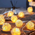1 Set of Yellow 5cm Rattan Cane 20 Ball Battery Power 3m String