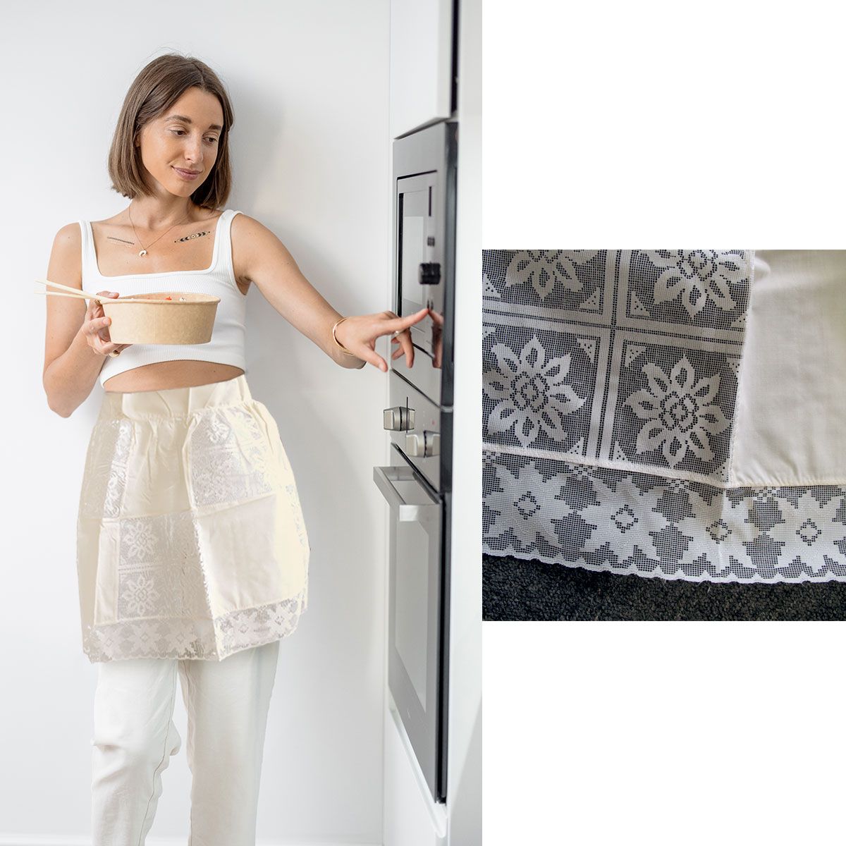 Filigree Lace Half Apron, Cream, 90 x 50 cm