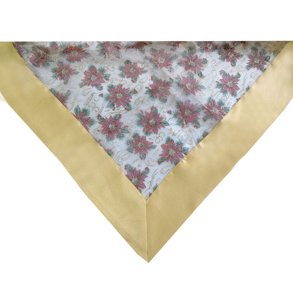 Gold Poinsettia Sheer Organza Glitter Christmas Tablecloth, 150 x 305 cm