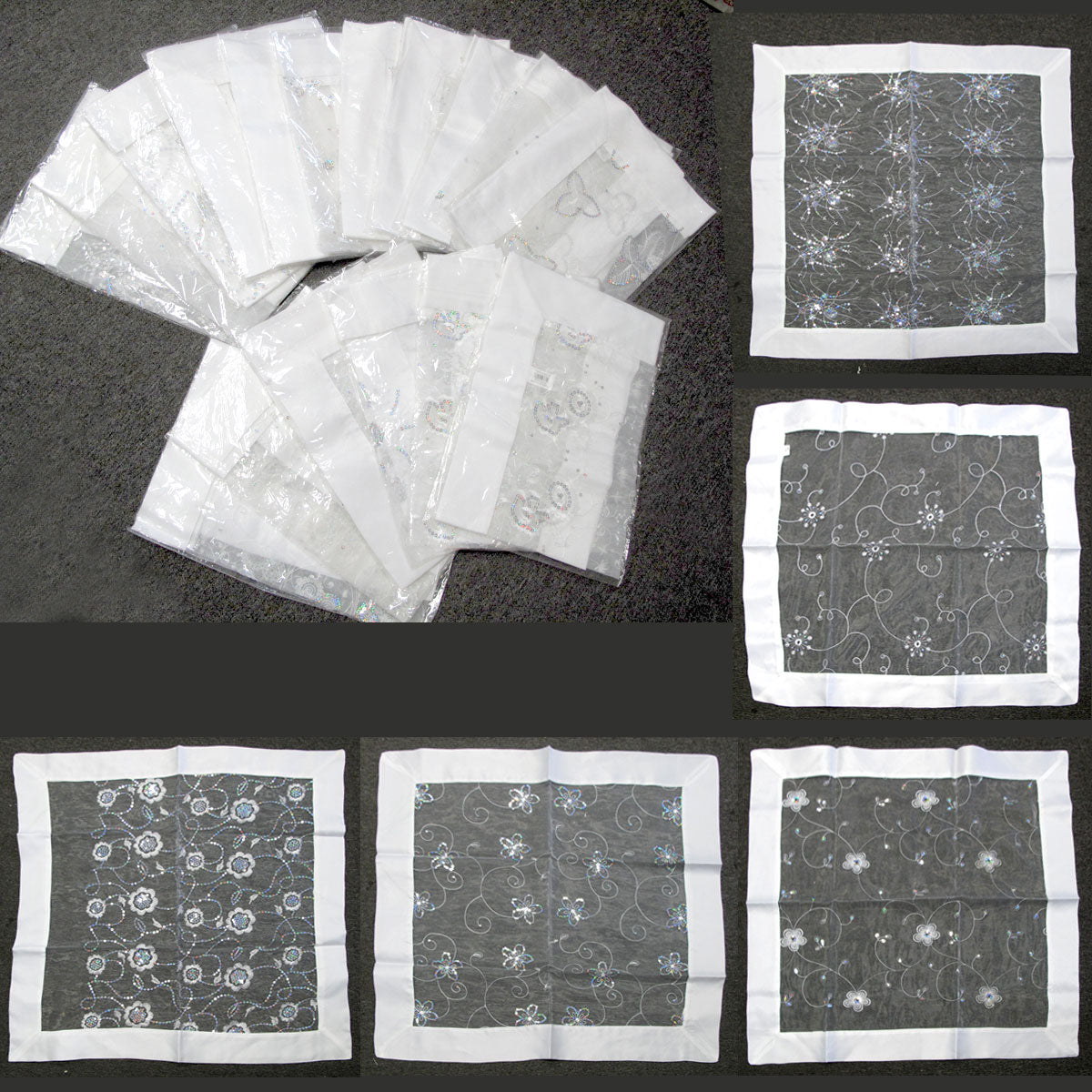 White Sequined Organza Table Topper, 90 x 90 cm
