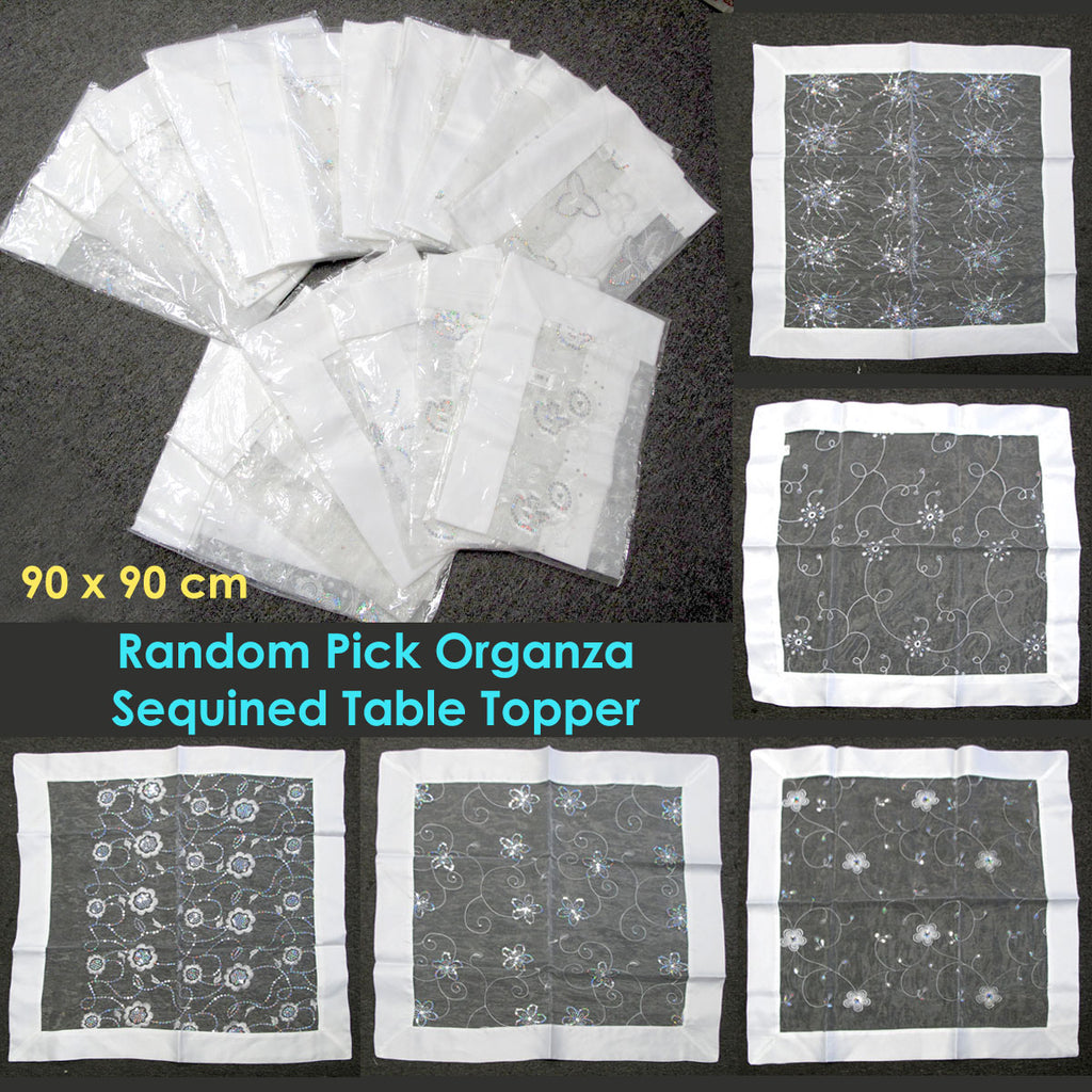 White Sequined Organza Table Topper, 90 x 90 cm