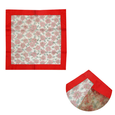 Christmas Red Joyful Floral Sheer Organza Glitter Table Cloth