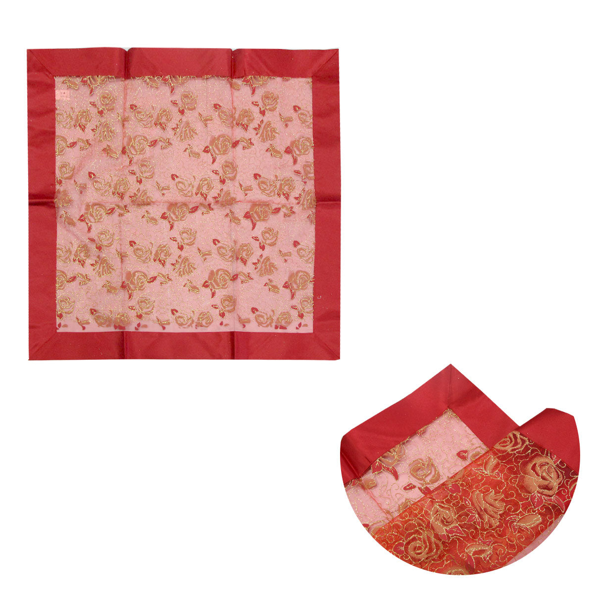 Christmas Red Rosie Sheer Organza Glitter Table Cloth Topper 90