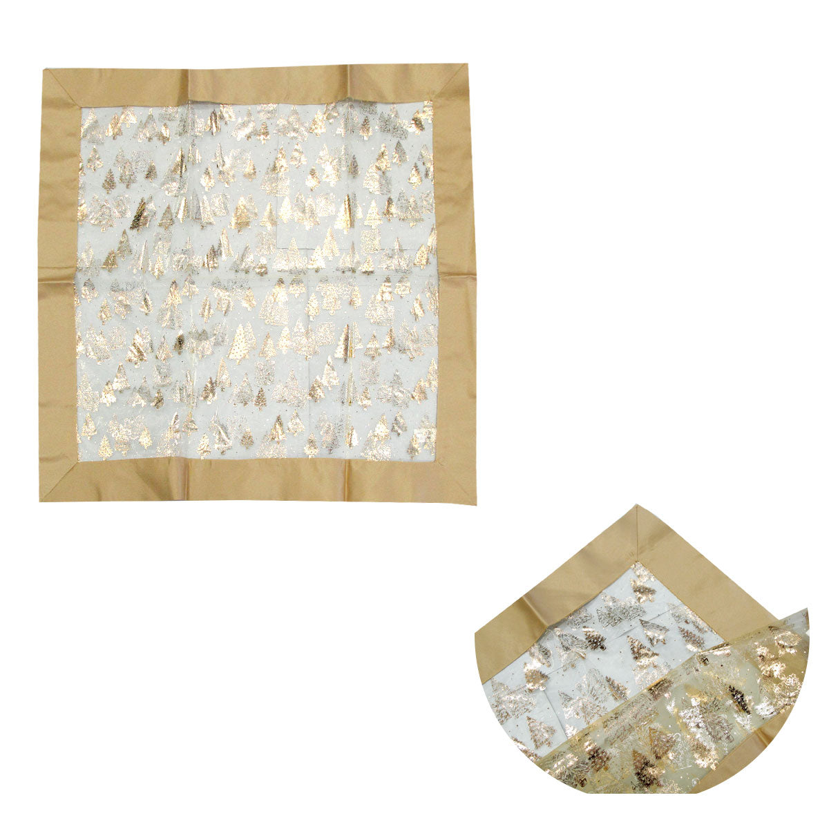 Christmas Gold Trees Sheer Organza Glitter Table Cloth Topper 90
