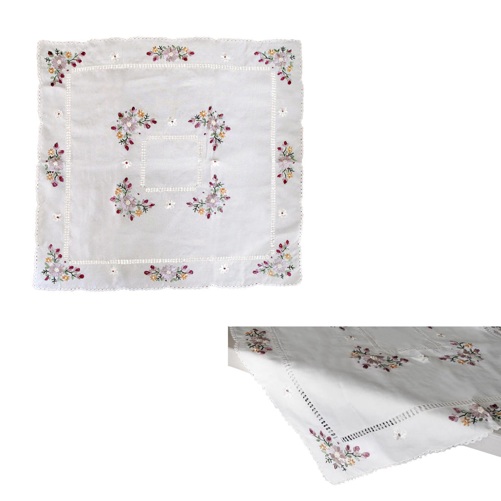 Victoriana White Applique Embroidered Table Topper, 85 x 85 cm