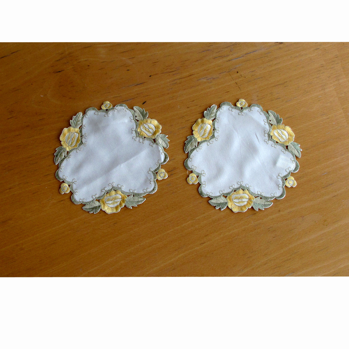Embroidered Floral Doilies, Set of 2, 20 cm