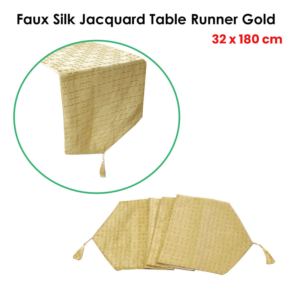 Faux Silk Jacquard Table Runner, Gold
