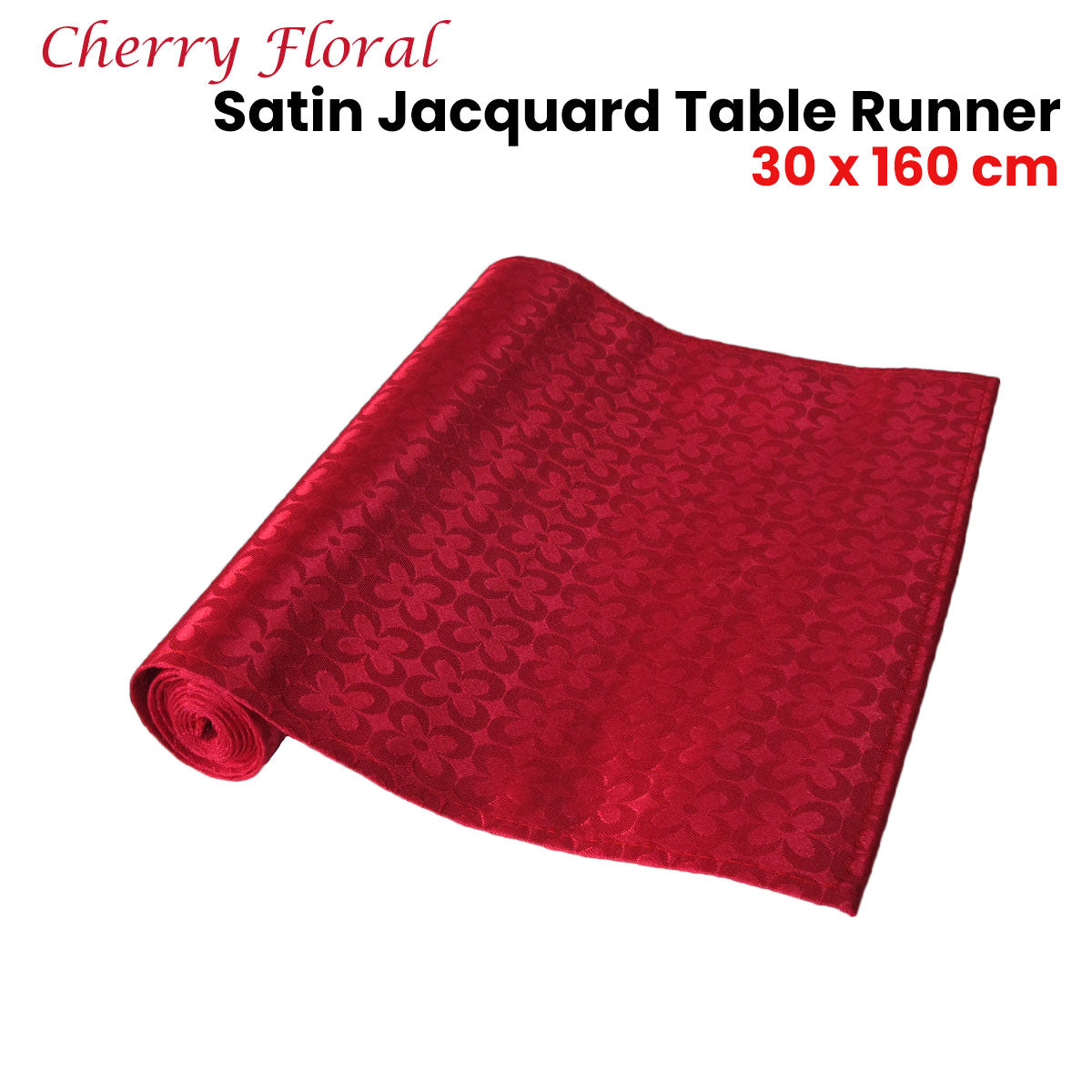 Cherry Floral Satin Jacquard Table Runner, 30 x 160 cm