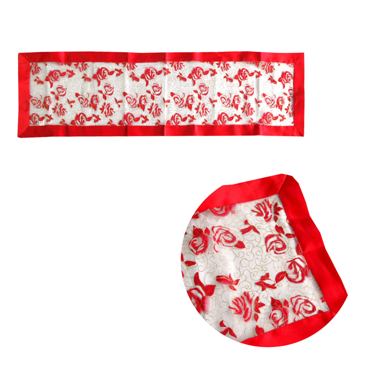 Red Rosie Sheer Organza Glitter Table Runner, 40 x 138 cm