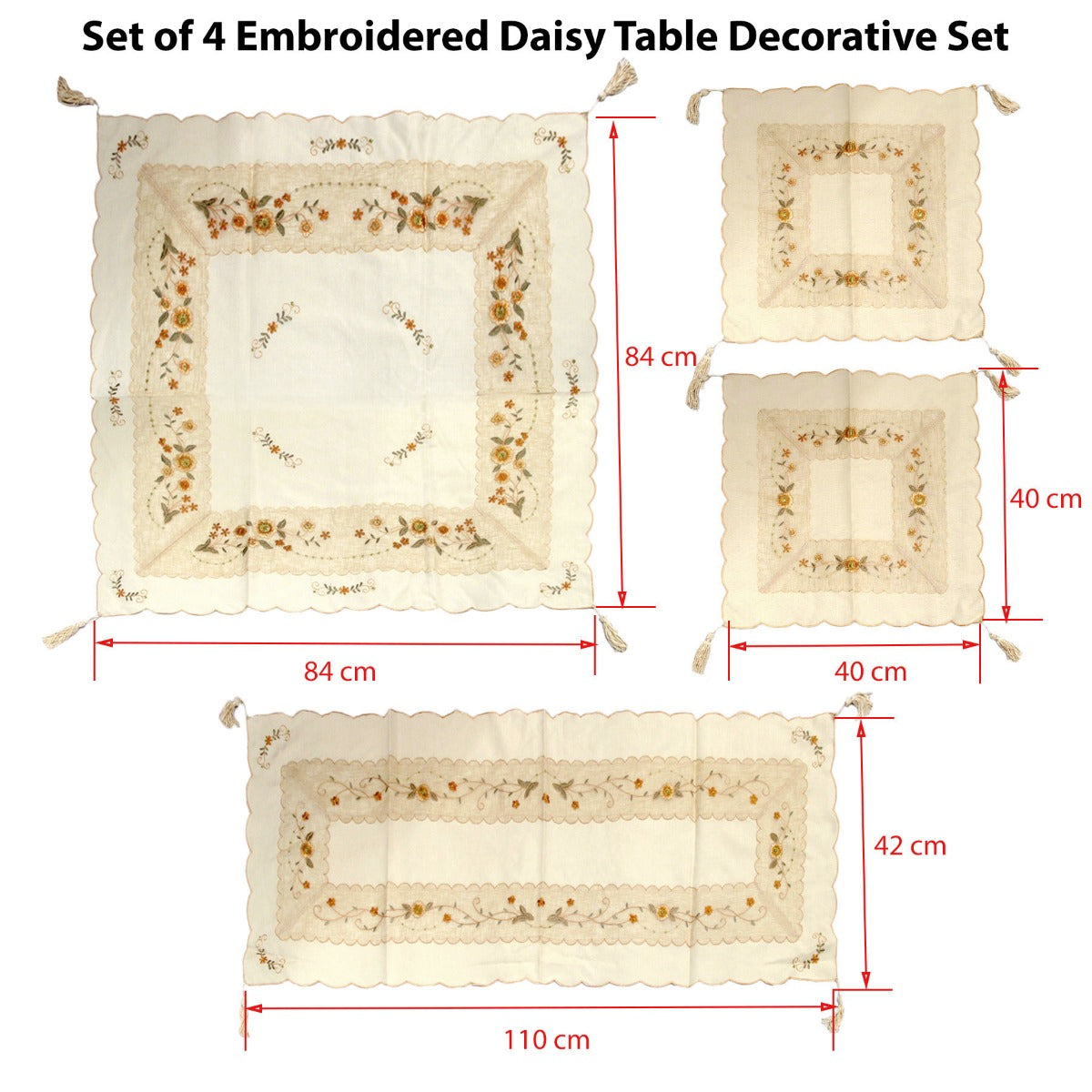 Embroidered Daisy Table Linen Set, 4 Pieces