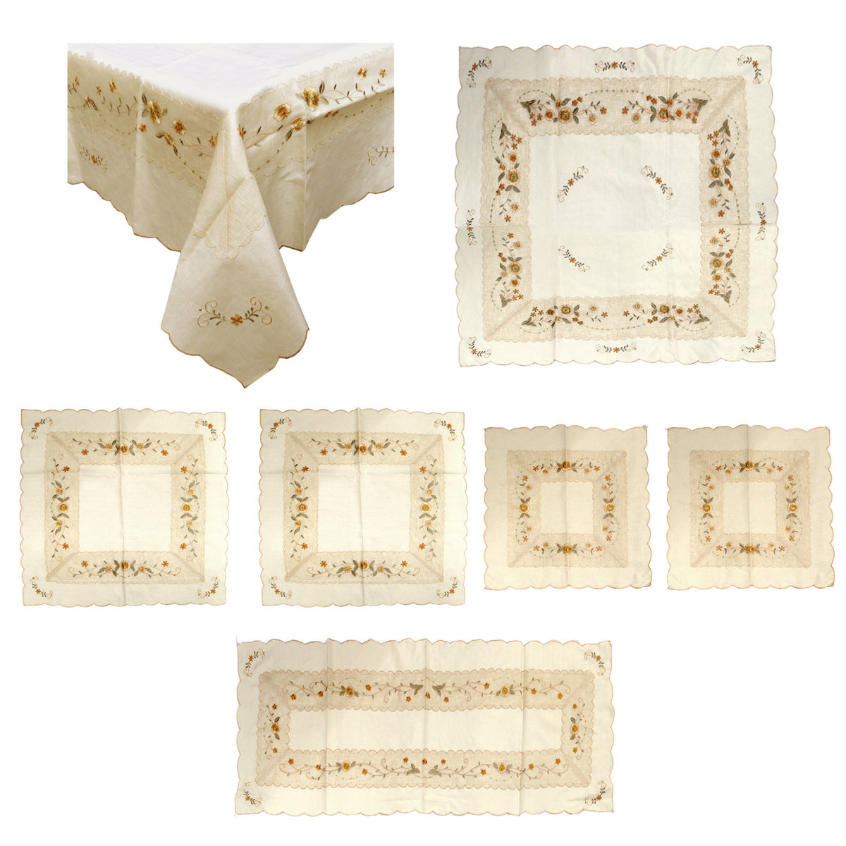 Embroidered Daisy Table Linen Set, 7 Pieces